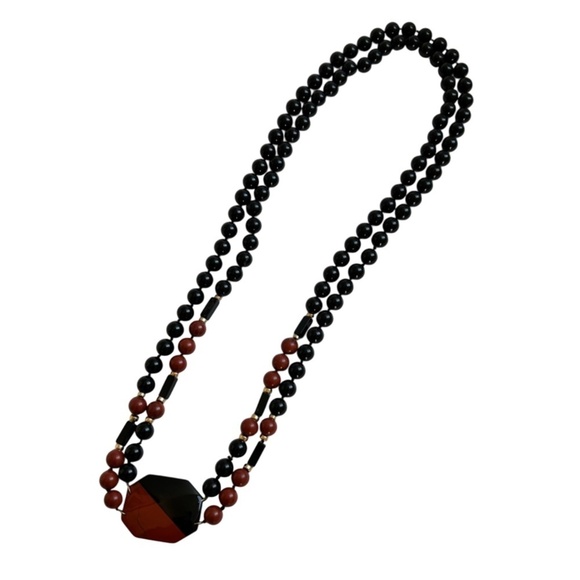 Vintage Beaded Necklace Double Strand w/ Plaque Marble or Glass - Picture 7 of 7